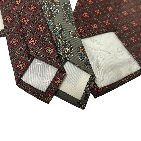 Lot Oscar de la Renta Neckties Ties Paisley Cubed Patterns Hand Finished - Picture 12 of 15